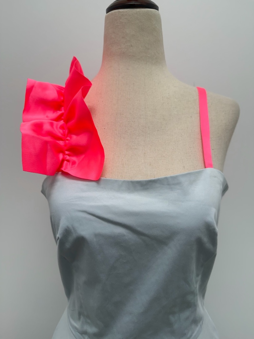 Paskal Ruffled Satin Trimmed Stretch Cotton Poplin Blue Pink Midi Dress X-Small - Picture 3 of 12